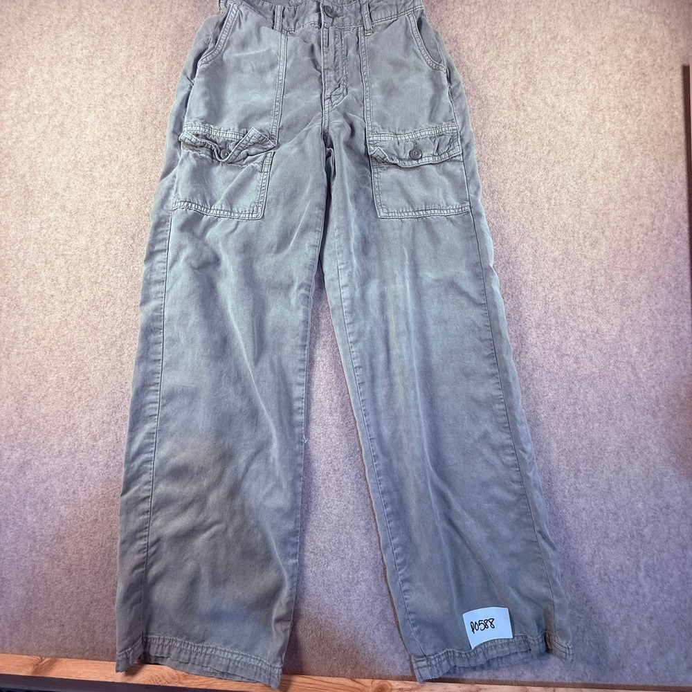 American Eagle Cargo Pants‎ Gray Green Wide Leg Utility Cotton Twill Womens 26